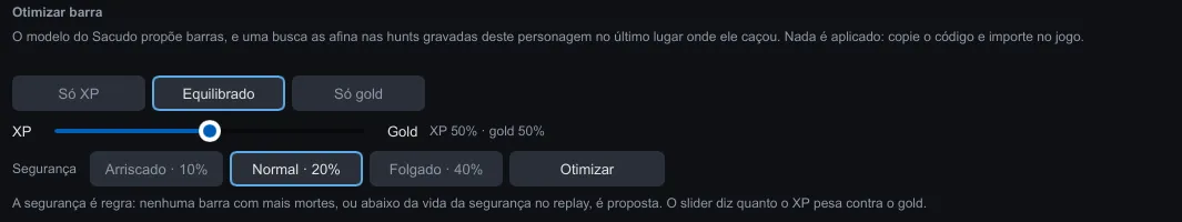 O foco: os atalhos, o slider XP contra gold e a segurança